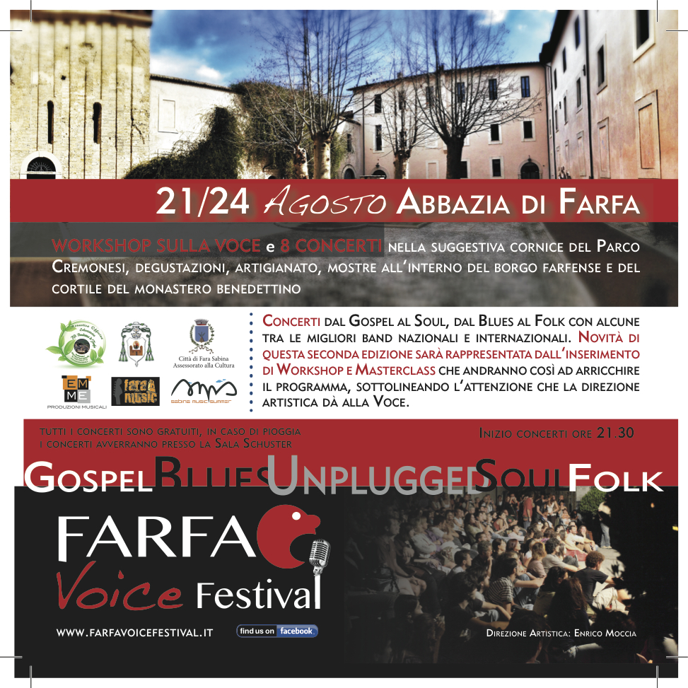 Farfa Voice Festival, da stasera Giovedì 21 Agosto fino A Domenica 25…